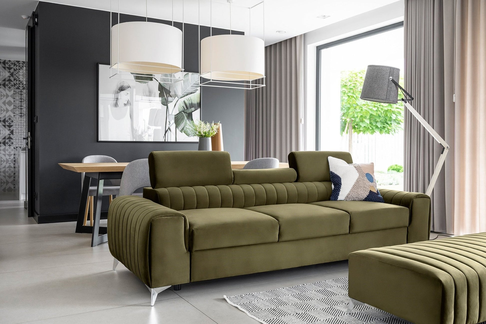 Laurence 3 Seater Velvet Sleeper Sofa - Olive Green - Couch Potato