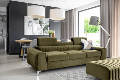 Laurence 3 Seater Velvet Sleeper Sofa - Olive Green - Couch Potato
