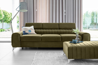 Laurence 3 Seater Velvet Sleeper Sofa - Olive Green - Couch Potato