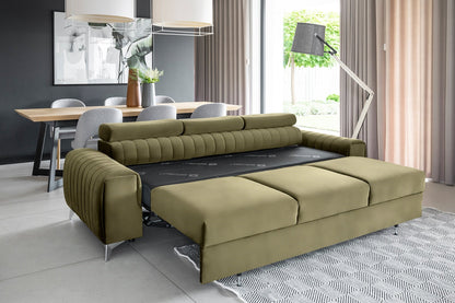 Laurence 3 Seater Velvet Sleeper Sofa - Olive Green - Couch Potato