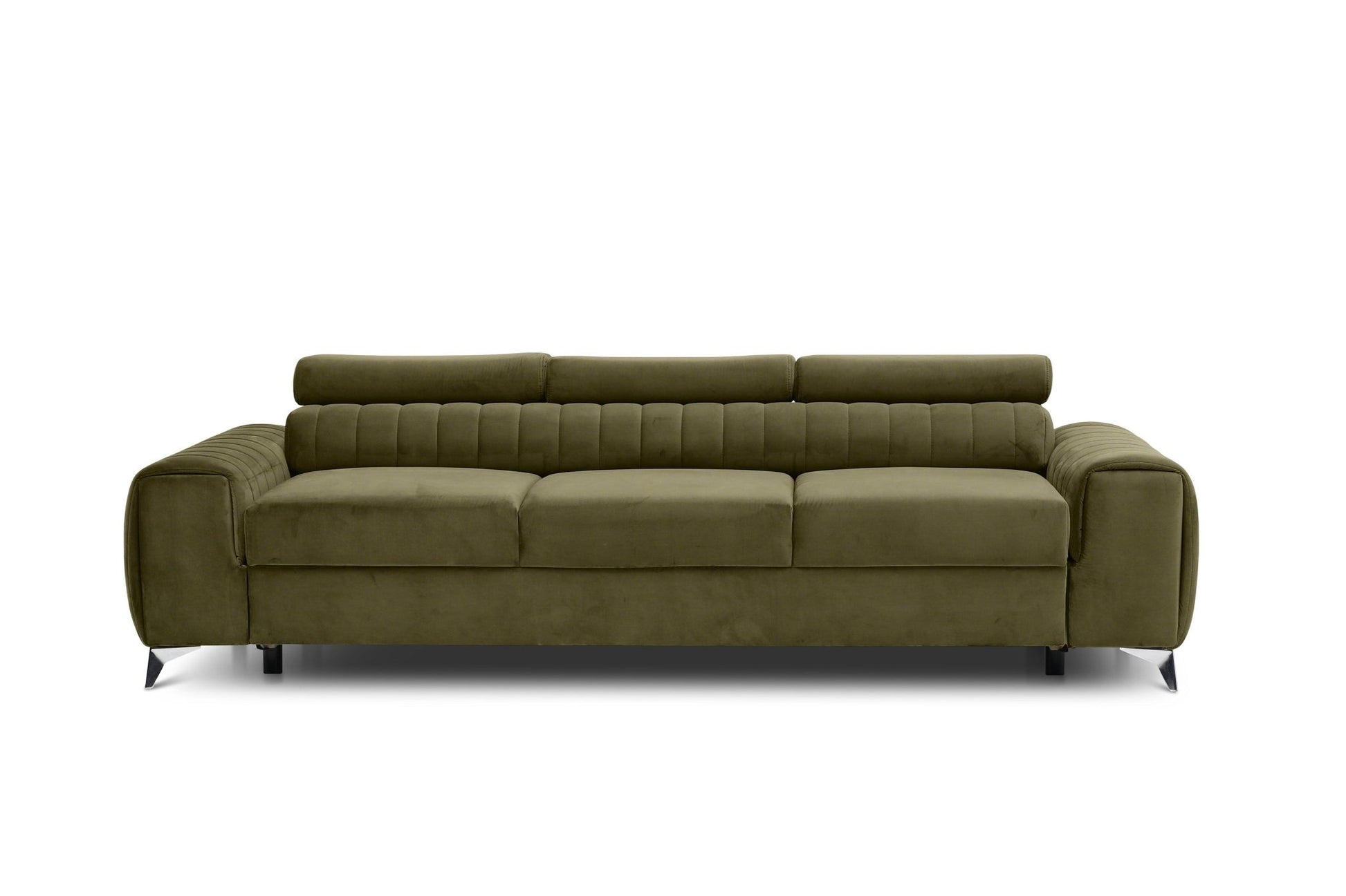 Laurence 3 Seater Velvet Sleeper Sofa - Olive Green - Couch Potato