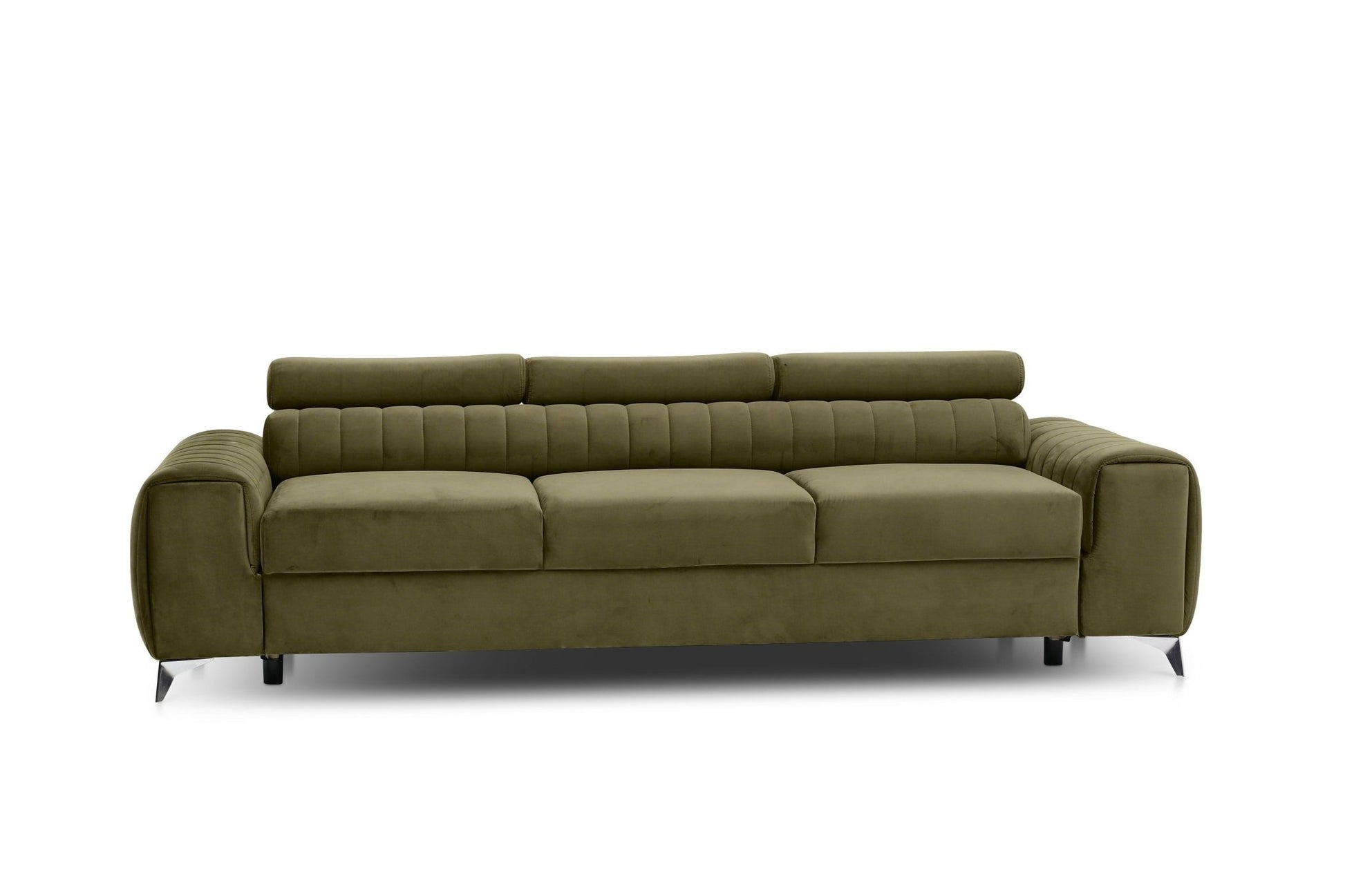Laurence 3 Seater Velvet Sleeper Sofa - Olive Green - Couch Potato