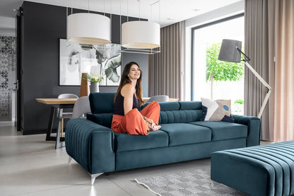 Laurence 3 Seater Velvet Sleeper Sofa - Teal Blue - Couch Potato