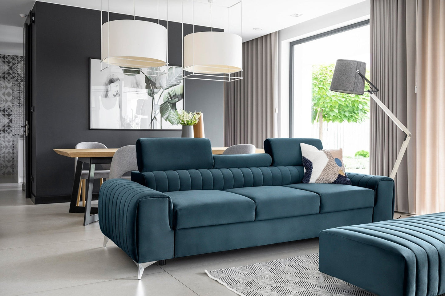 Laurence 3 Seater Velvet Sleeper Sofa - Teal Blue - Couch Potato
