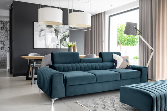Laurence 3 Seater Velvet Sleeper Sofa - Teal Blue - Couch Potato