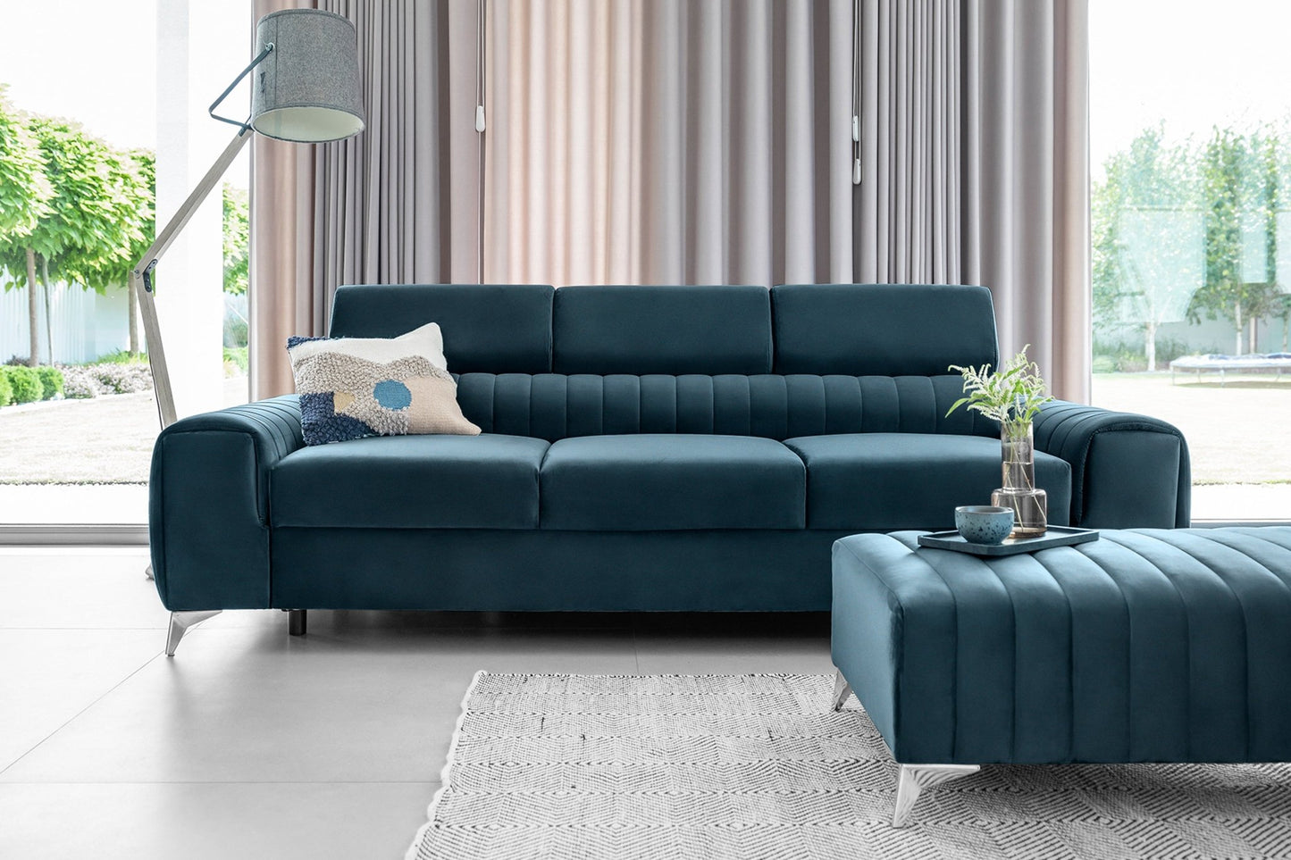 Laurence 3 Seater Velvet Sleeper Sofa - Teal Blue - Couch Potato