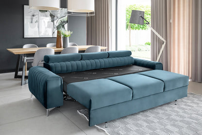 Laurence 3 Seater Velvet Sleeper Sofa - Teal Blue - Couch Potato