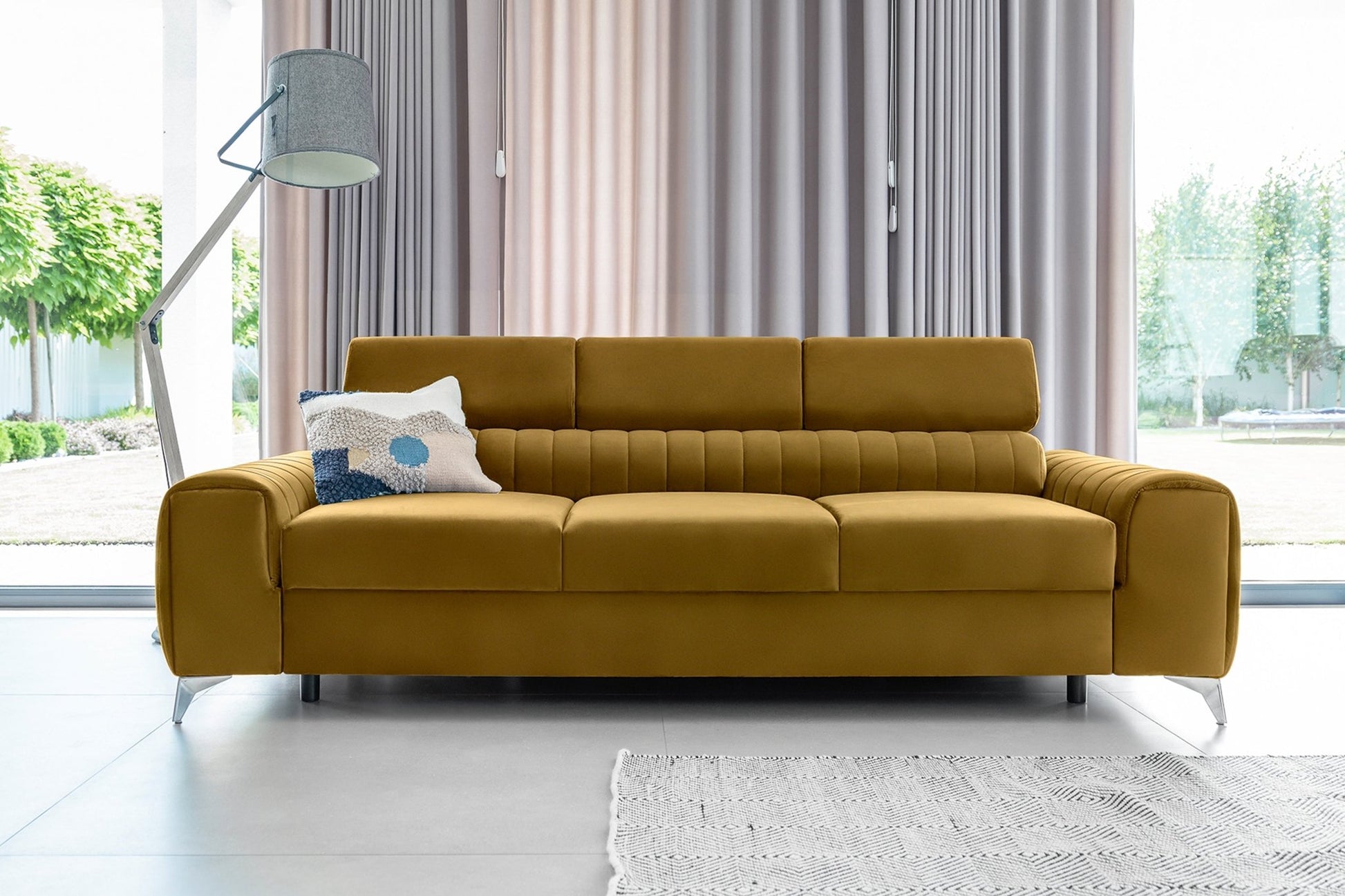 Laurence 3 Seater Velvet Sleeper Sofa - Mustard - Couch Potato