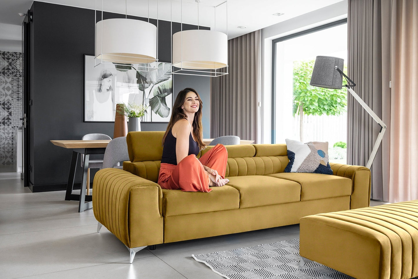 Laurence 3 Seater Velvet Sleeper Sofa - Mustard - Couch Potato