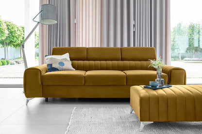 Laurence 3 Seater Velvet Sleeper Sofa - Mustard - Couch Potato