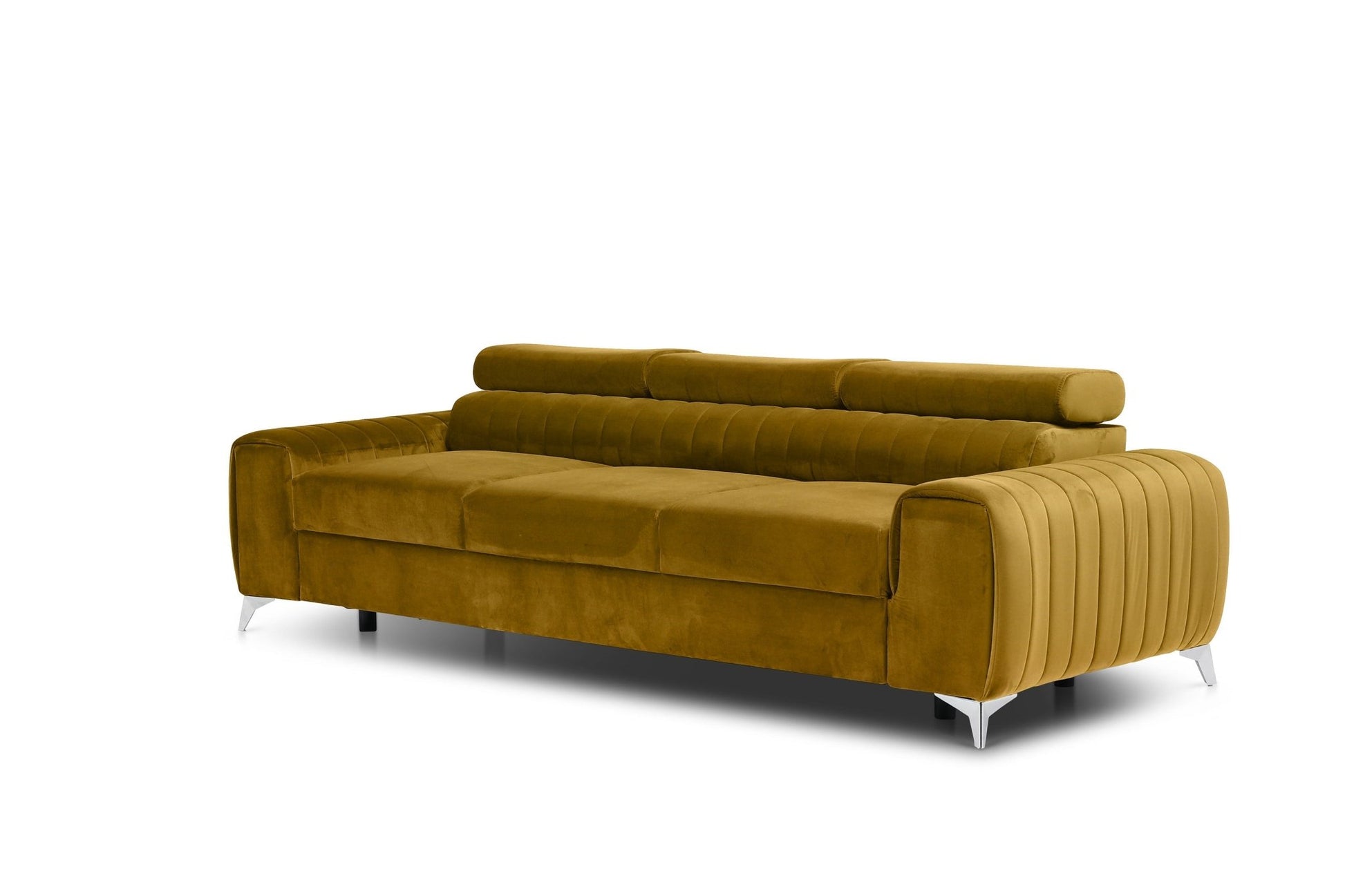 Laurence 3 Seater Velvet Sleeper Sofa - Mustard - Couch Potato