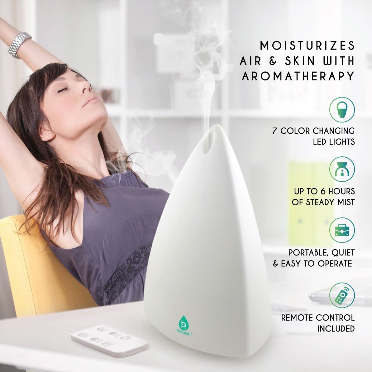 Pursonic Aromatherapy Diffuser & Essential Oil Set - Ultrasonic Top 3 Oils - Couch Potato