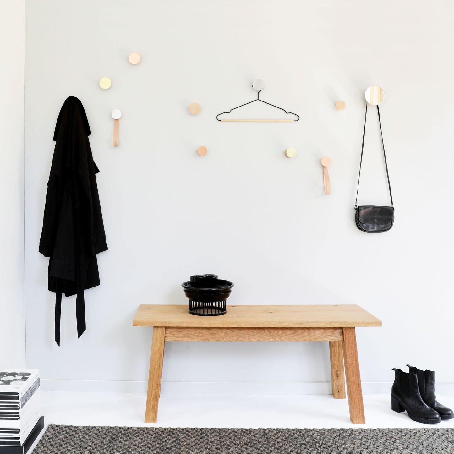 Round Beech Wood Wall Mounted Mirror Coat Hook - Couch Potato