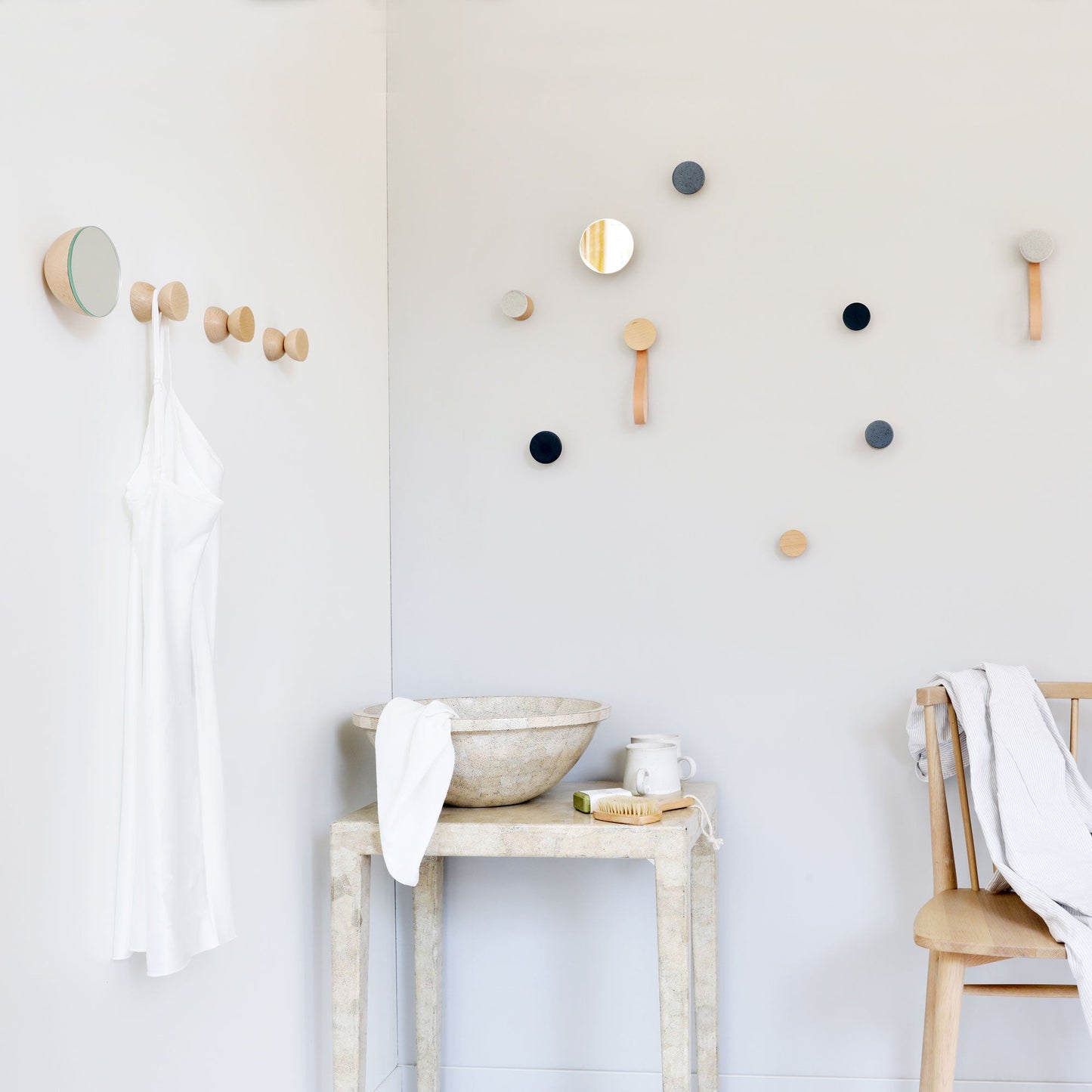 Round Beech Wood Wall Mounted Mirror Coat Hook - Couch Potato