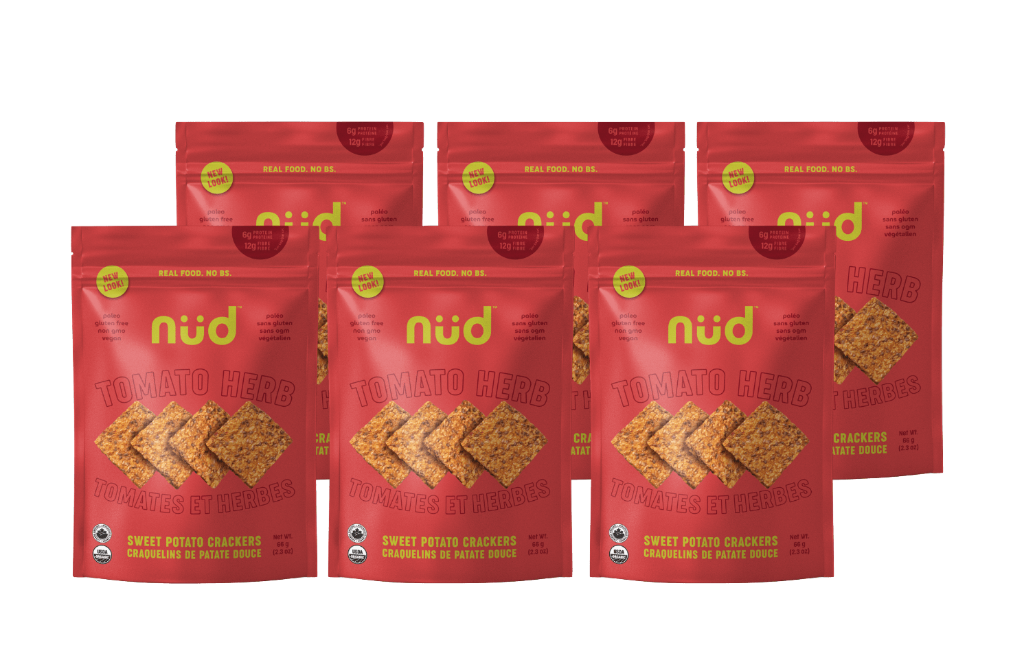 Tomato Herb Sweet Potato Crackers, 6 x 66g - Pack - Couch Potato