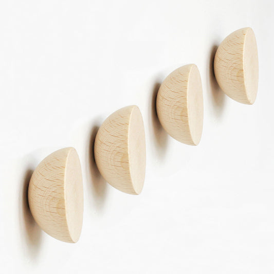 Round Beech Wood Coat Hook/Knob - Set of 4 - Couch Potato