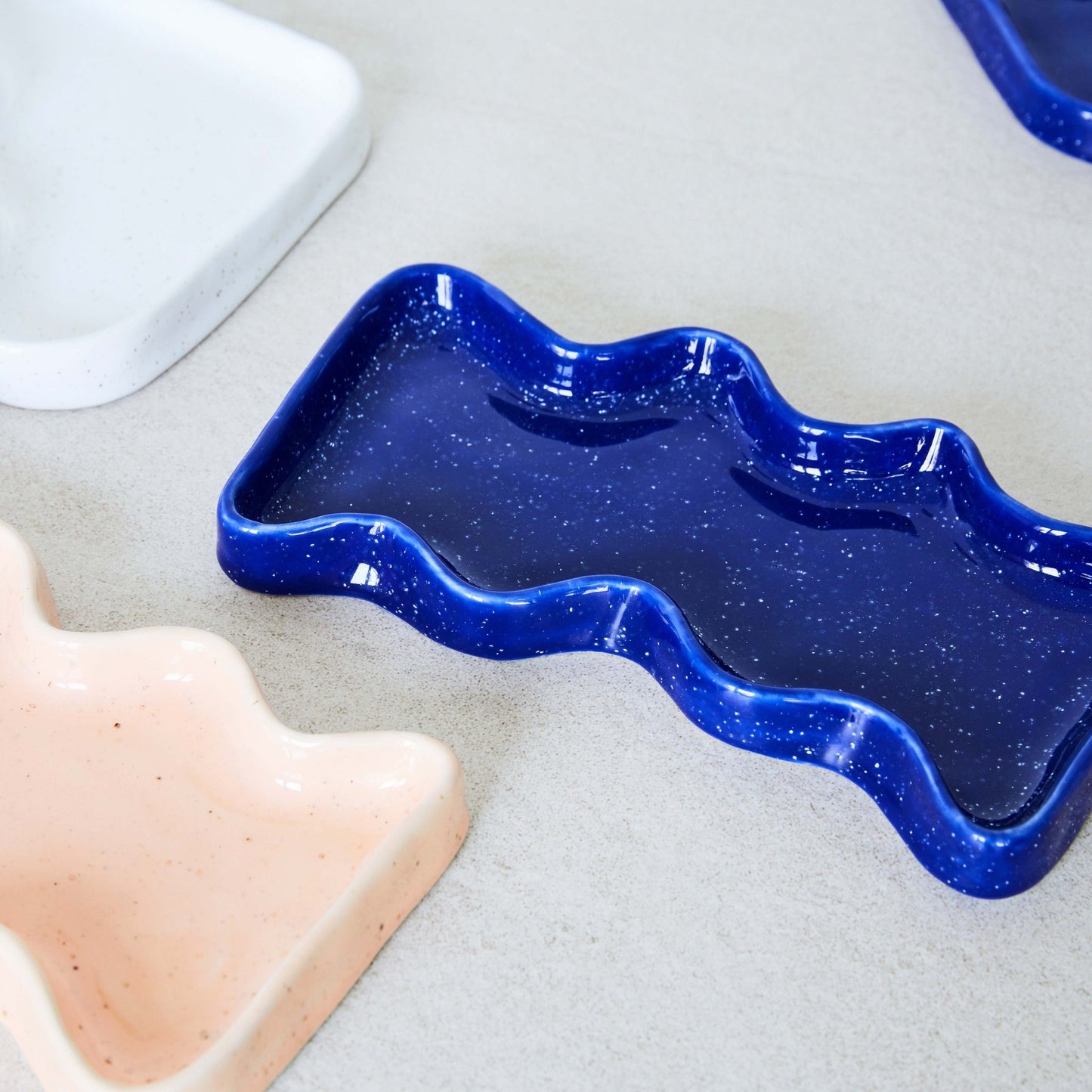 Ceramic Wave Trays - Speckled Blue - Rectangle - Couch Potato