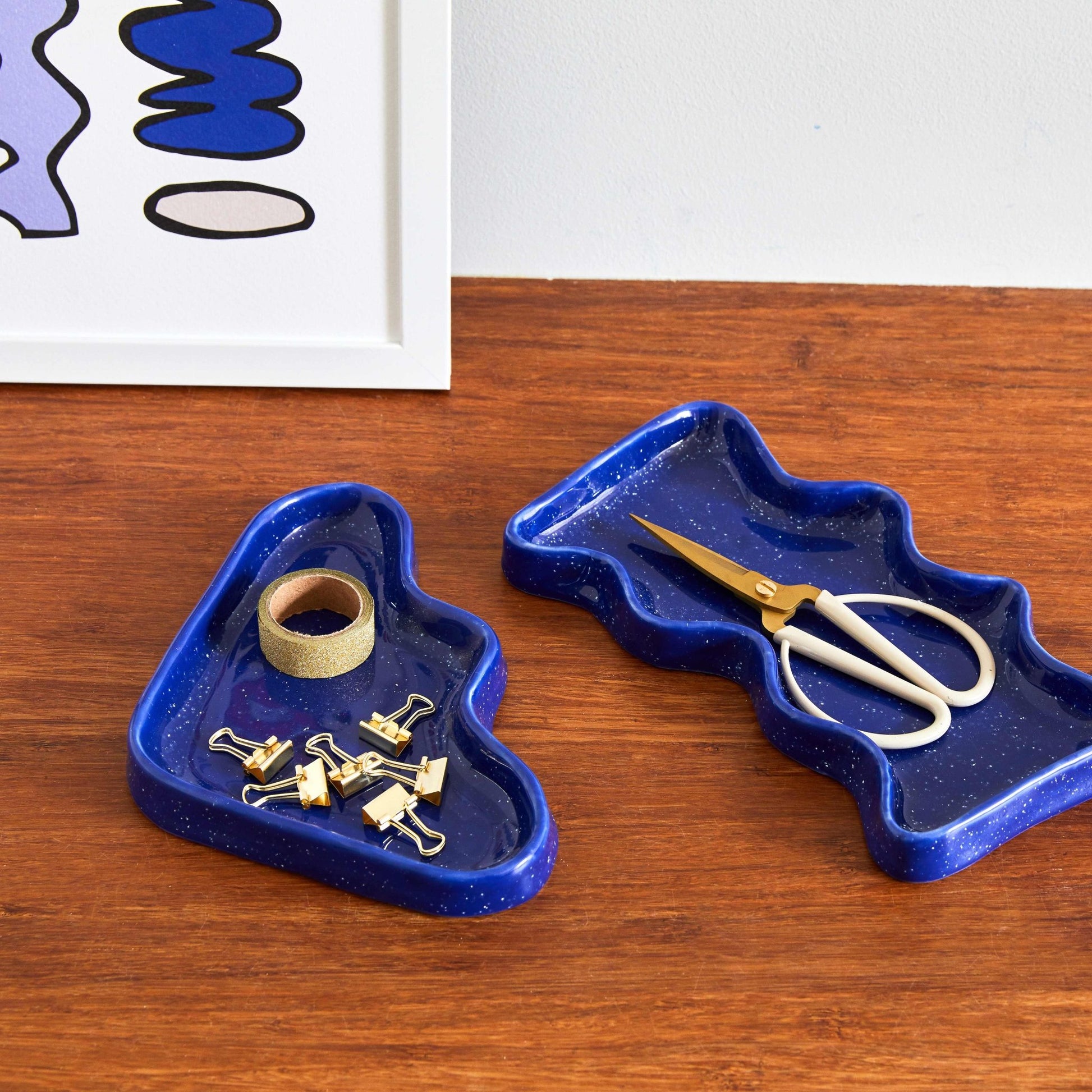 Ceramic Wave Trays - Speckled Blue - Rectangle - Couch Potato