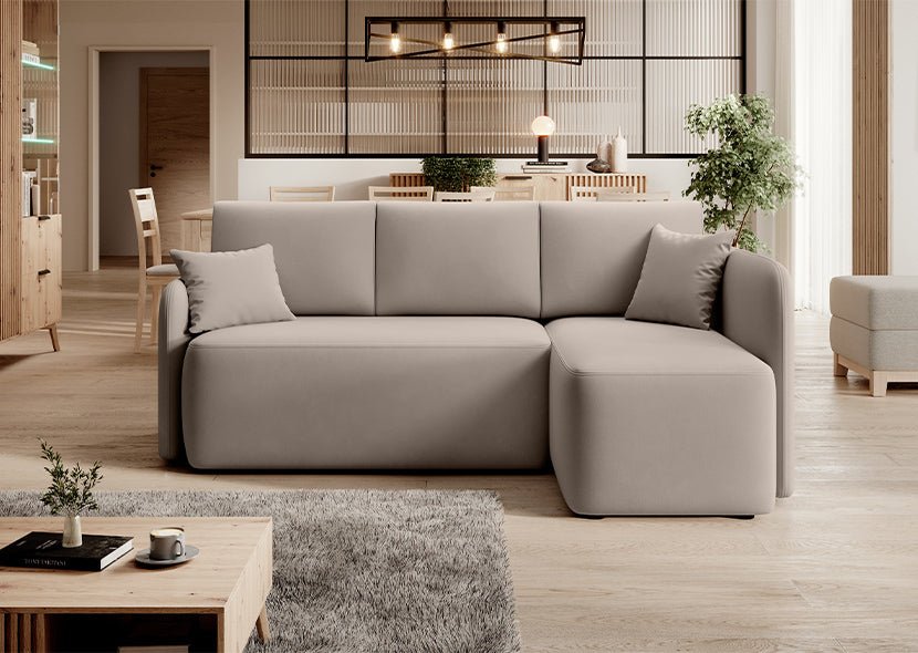 Hadson 3 Seater Storage Sleeper Chaise Sofa - Beige - Couch Potato