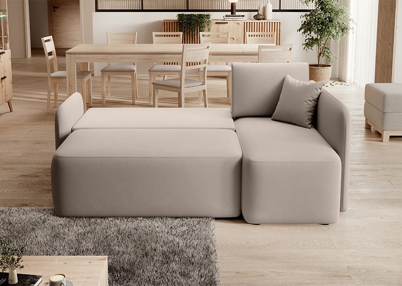 Hadson 3 Seater Storage Sleeper Chaise Sofa - Beige - Couch Potato