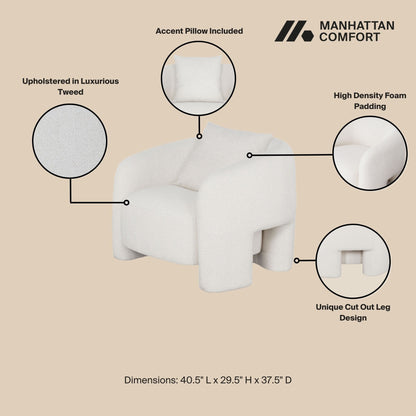 Chloe Pine Wood Tweed Accent Chair - Cream - Couch Potato