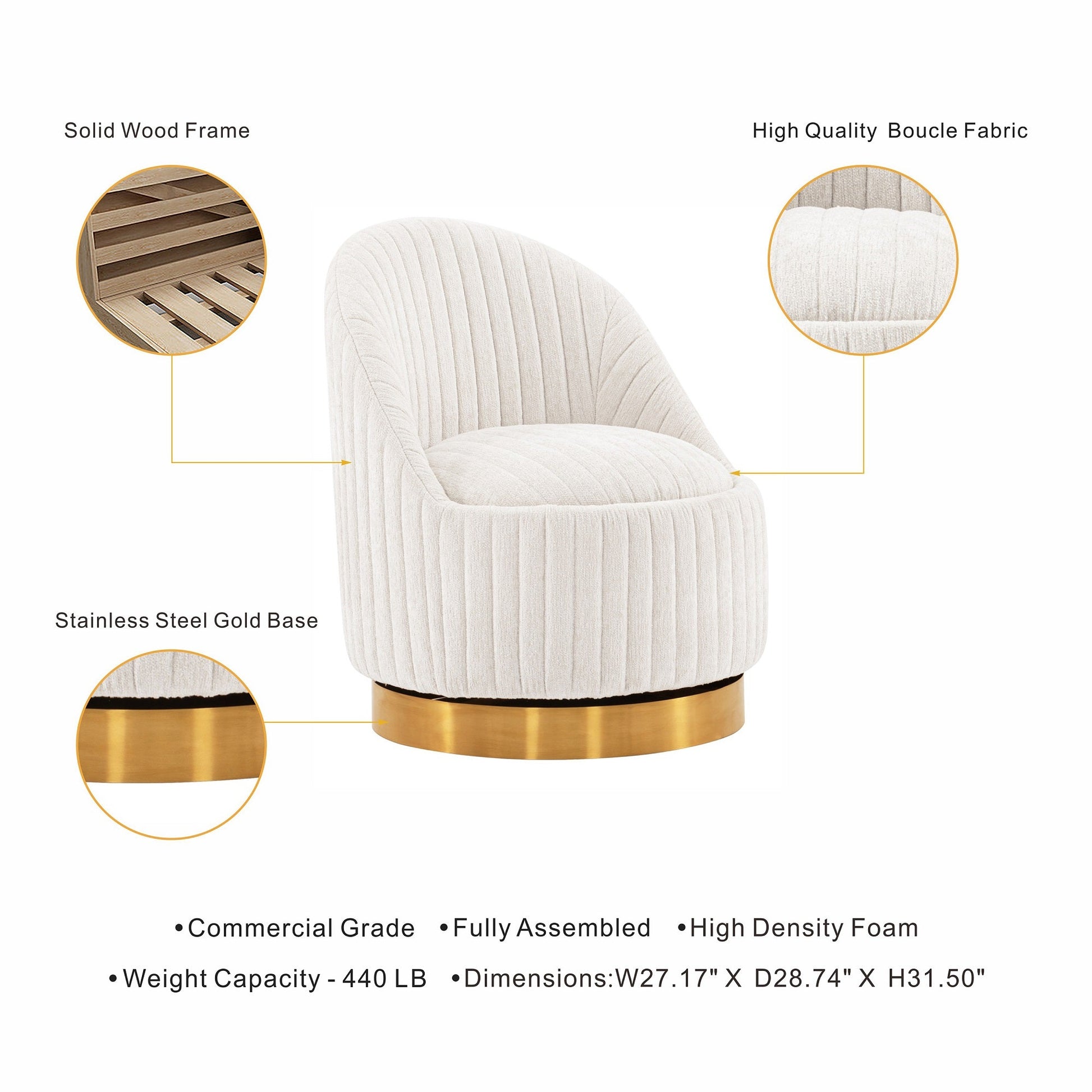 Pumpkin Swivel Chenille Accent Chair - Cream/Gold - Couch Potato