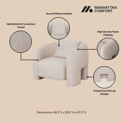 Chloe Pine Wood Tweed Accent Chair - Beige - Couch Potato