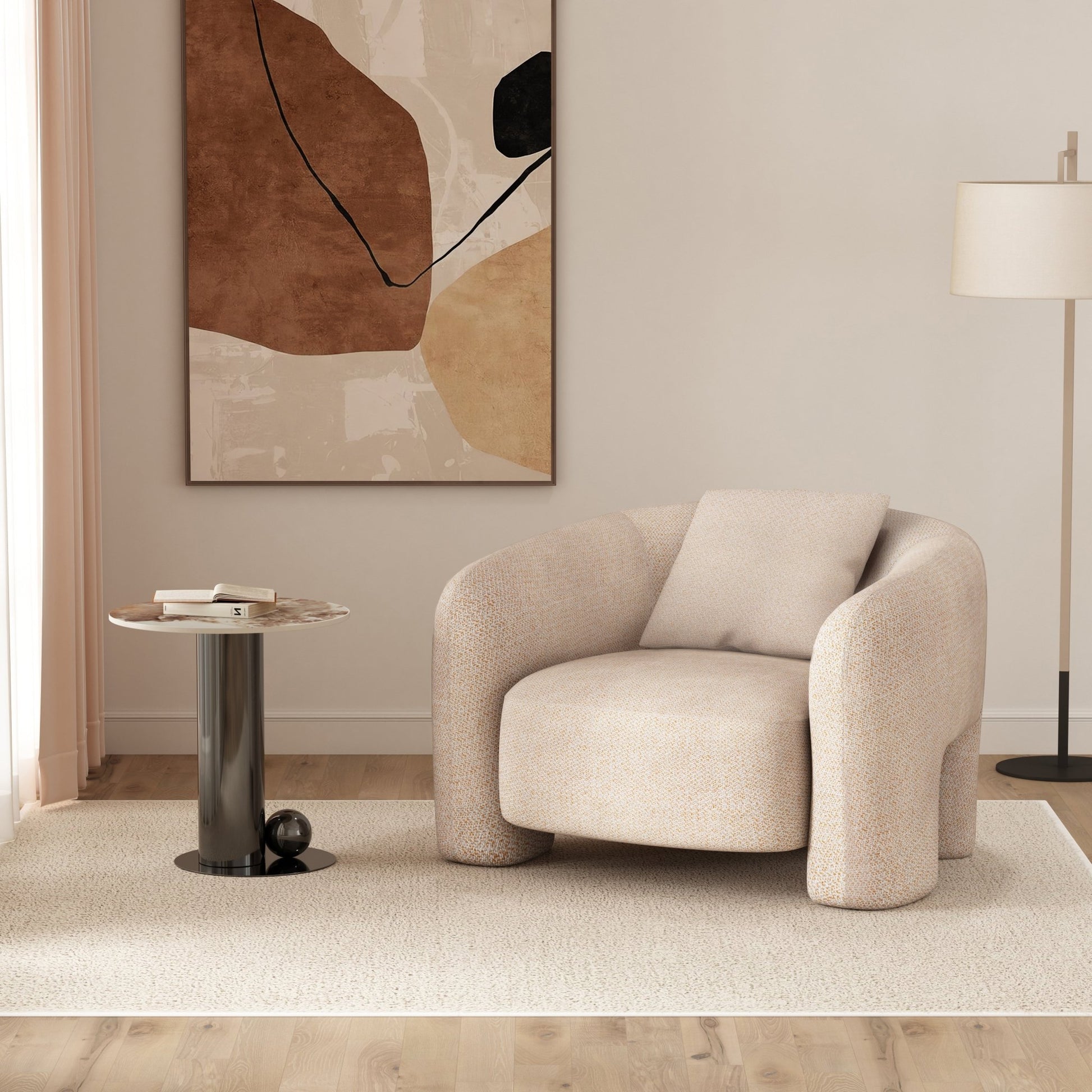 Chloe Pine Wood Tweed Accent Chair - Beige - Couch Potato