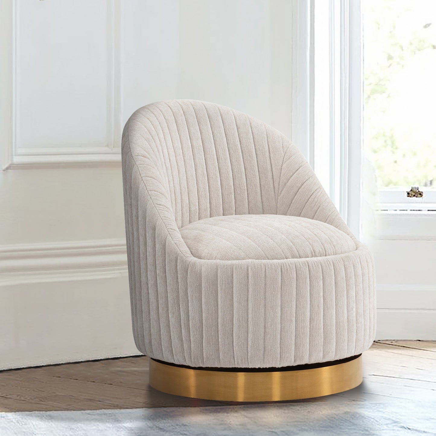 Pumpkin Swivel Chenille Accent Chair - Cream/Gold - Couch Potato