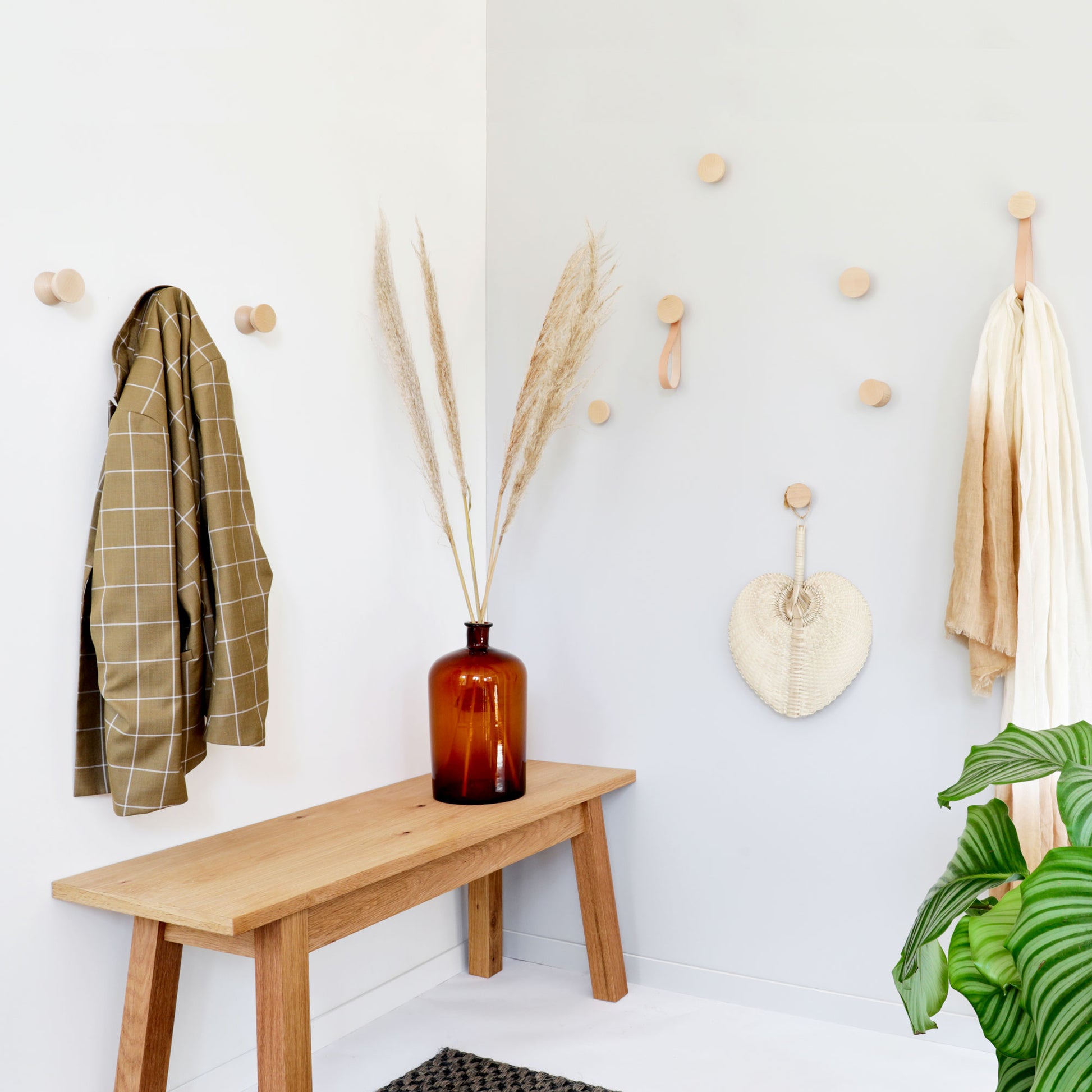 Beech Wood Hook + Leather Accessory Strap - Set of 3 - Couch Potato