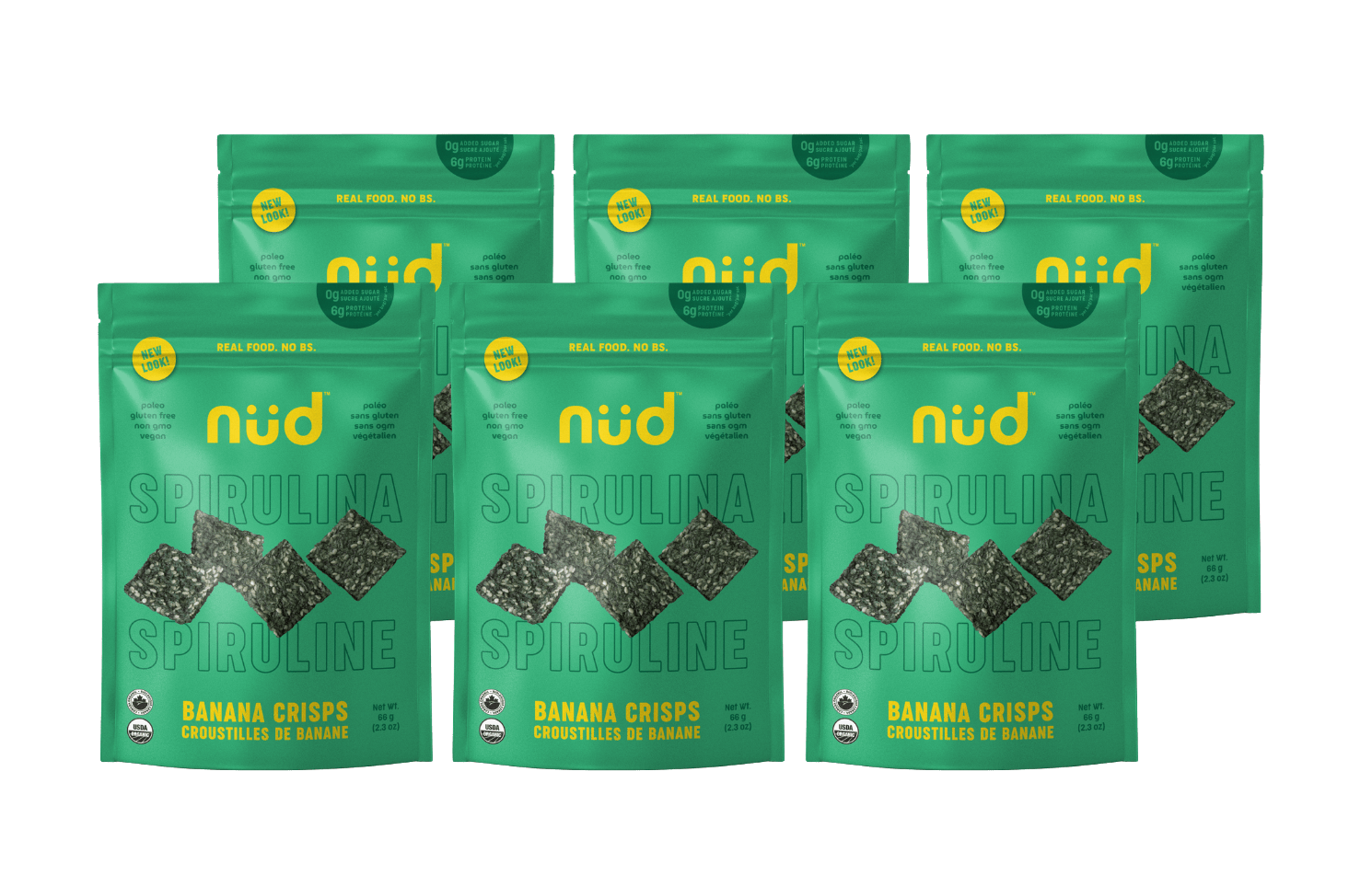 Spirulina Banana Crisps, 6 x 66g - Pack - Couch Potato