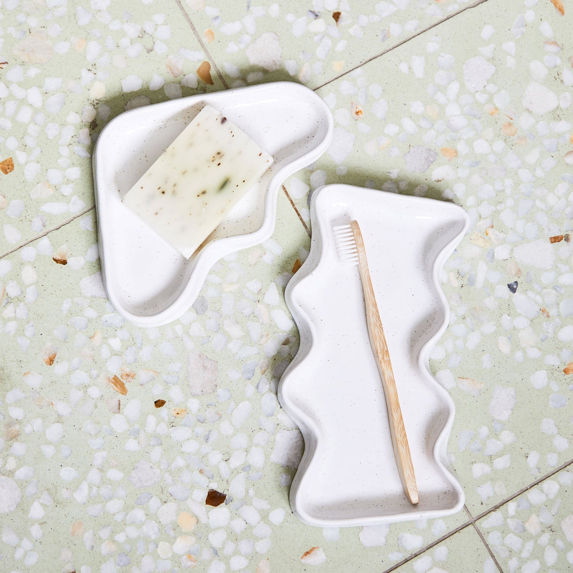 Ceramic Wave Trays - Speckled White - Rectangle - Couch Potato