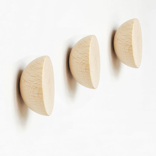 Round Beech Wood Coat Hook/Knob - Set of 3 - Couch Potato