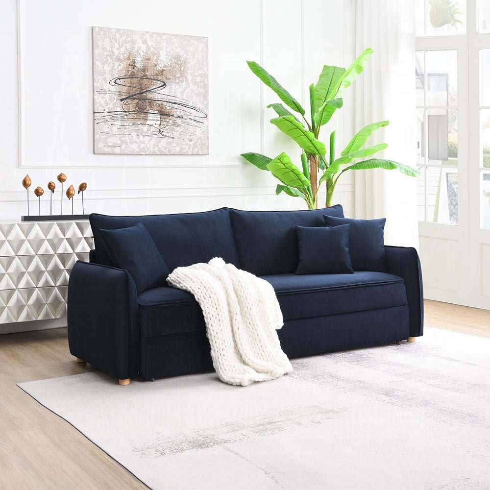 Bica Velvet Condo Size Sleeper Sofa w/Storage - Navy Blue - Couch Potato