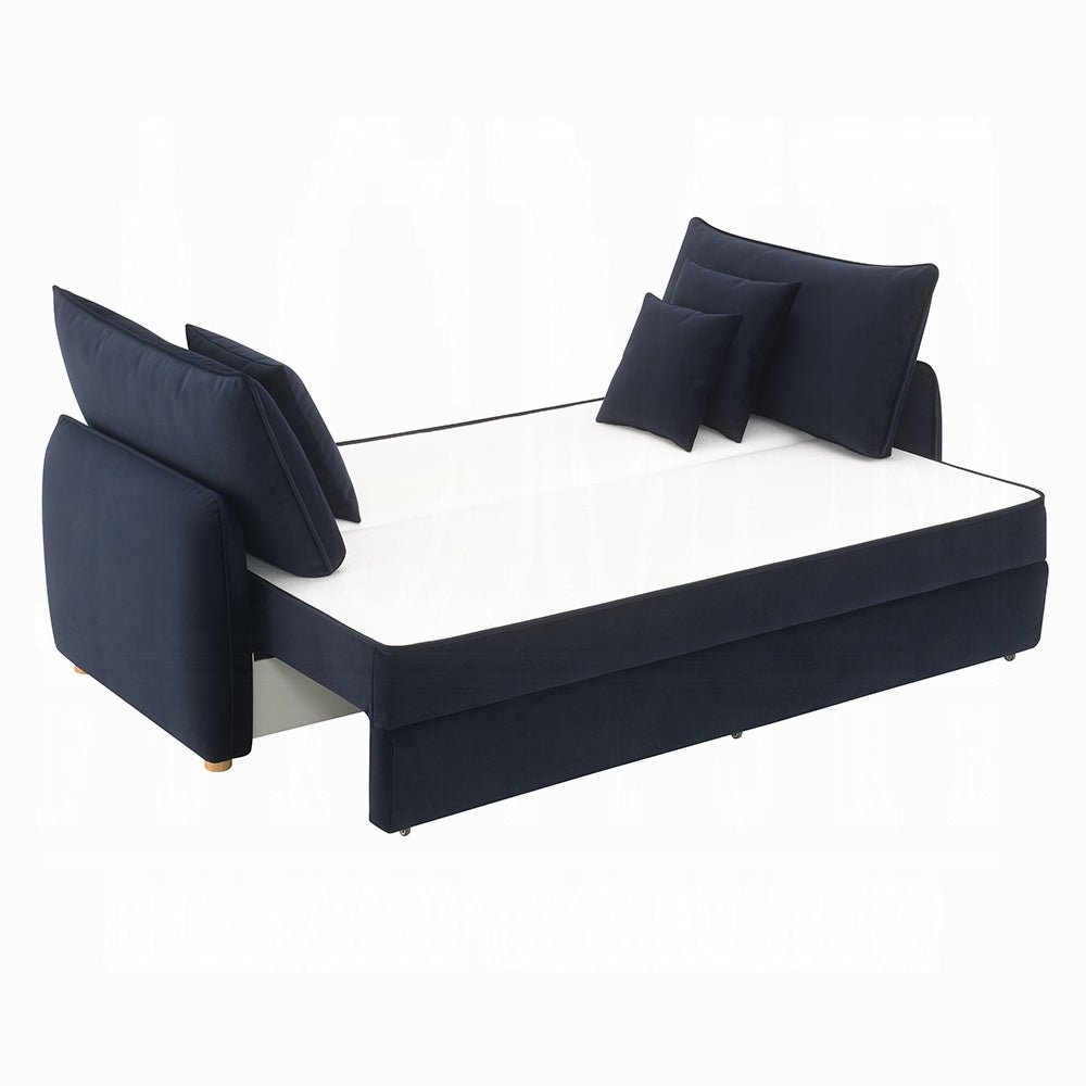 Bica Velvet Condo Size Sleeper Sofa w/Storage - Navy Blue - Couch Potato