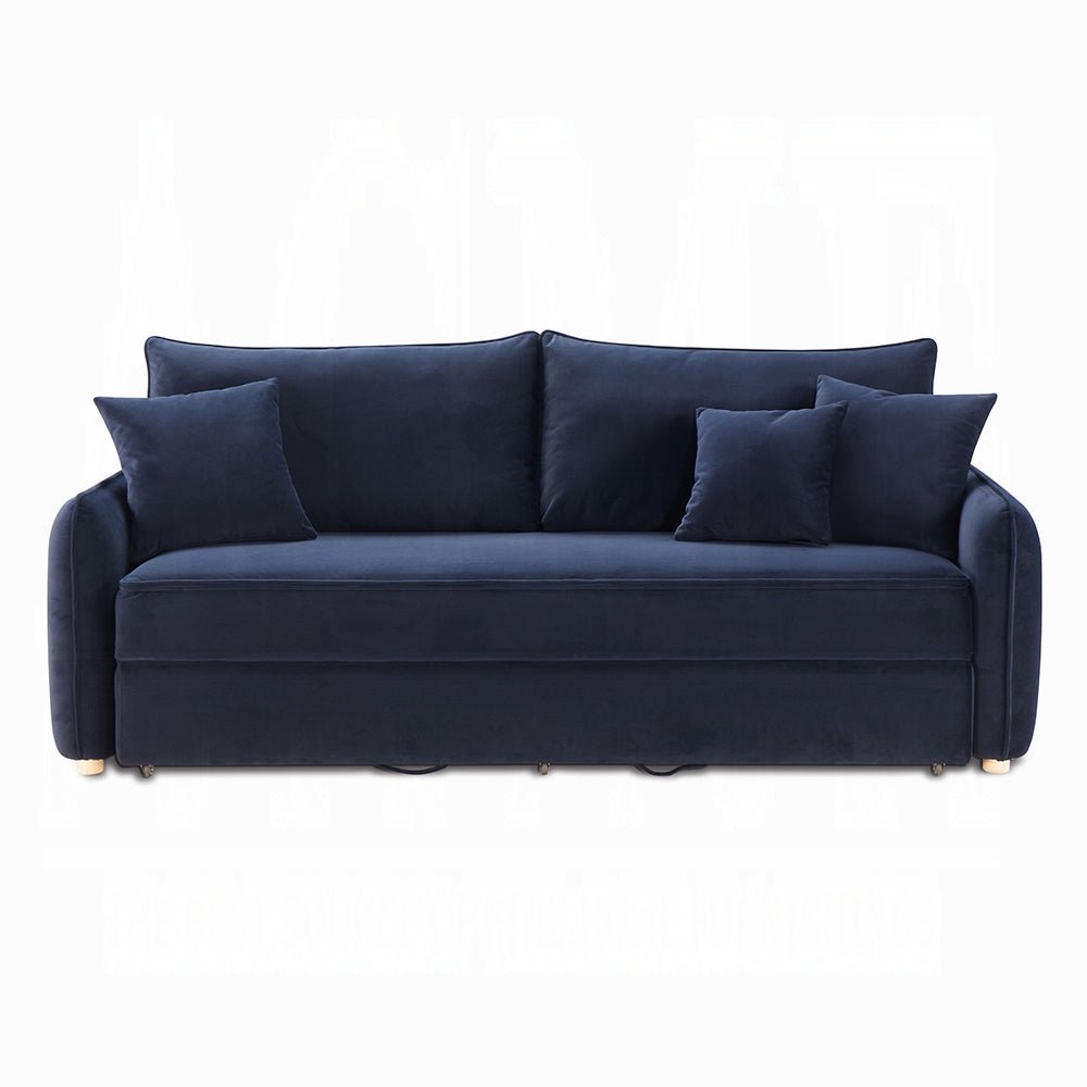 Bica Velvet Condo Size Sleeper Sofa w/Storage - Navy Blue - Couch Potato