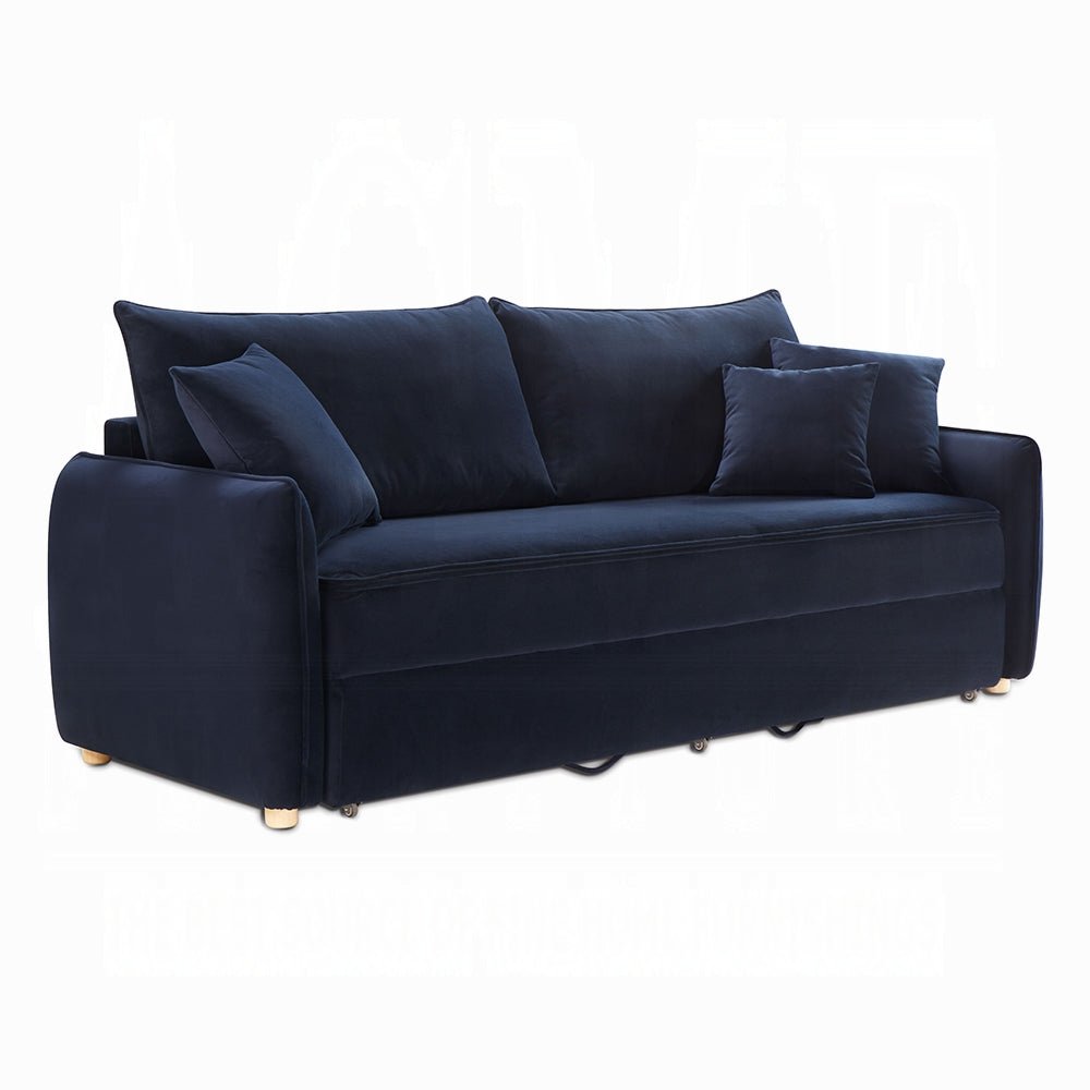 Bica Velvet Condo Size Sleeper Sofa w/Storage - Navy Blue - Couch Potato