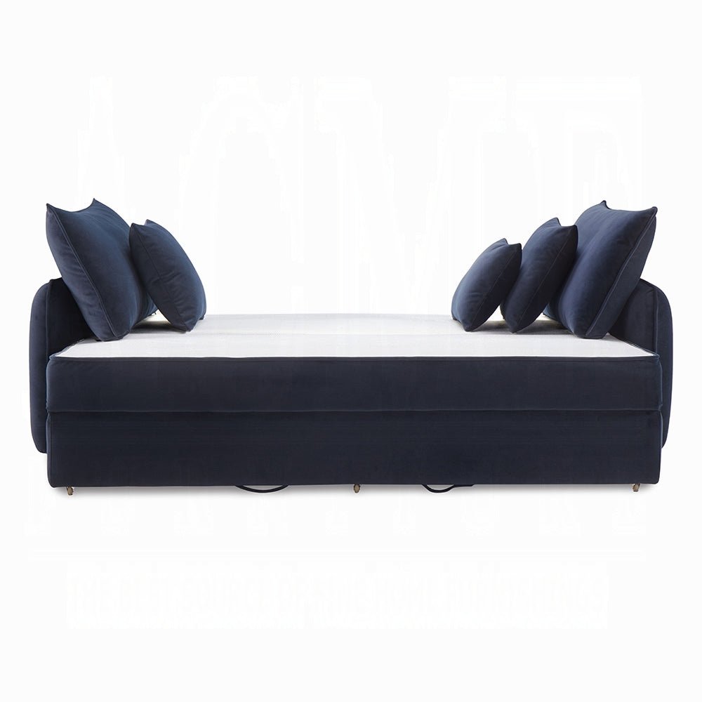 Bica Velvet Condo Size Sleeper Sofa w/Storage - Navy Blue - Couch Potato