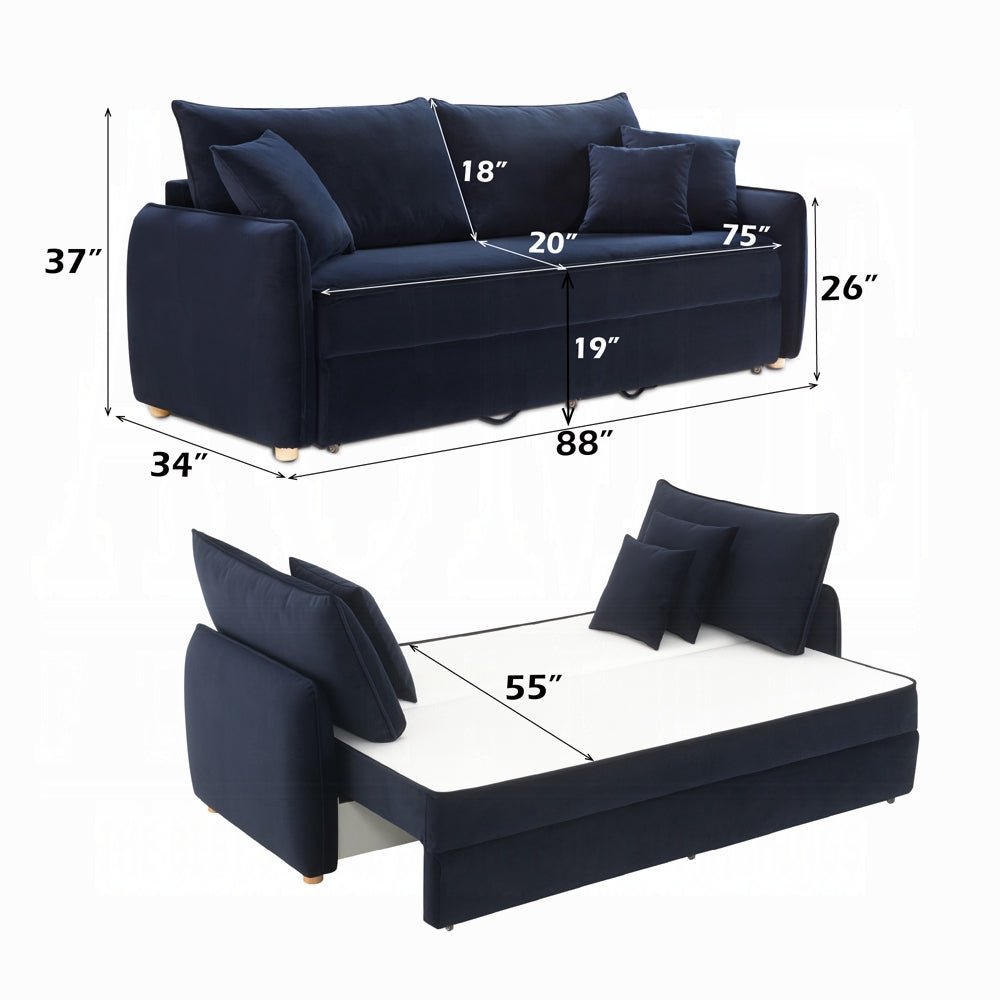 Bica Velvet Condo Size Sleeper Sofa w/Storage - Navy Blue - Couch Potato