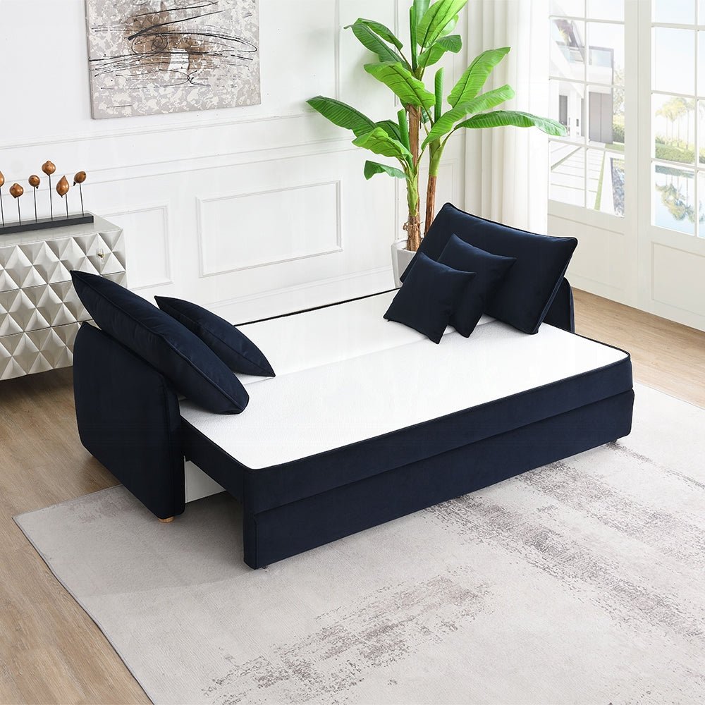 Bica Velvet Condo Size Sleeper Sofa w/Storage - Navy Blue - Couch Potato