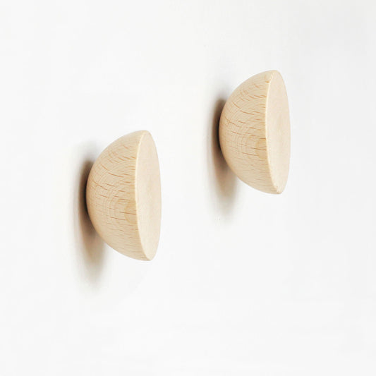 Round Beech Wood Coat Hook/Knob - Set of 2 - Couch Potato