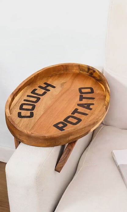 Couch Potato Tray - Smart Clip-On Sofa Tray Made of Acacia Wood