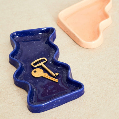 Ceramic Wave Trays - Speckled Blue - Rectangle - Couch Potato