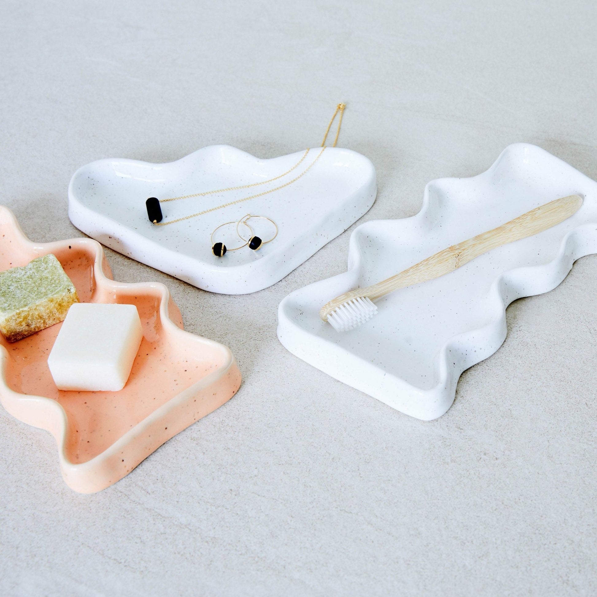 Ceramic Wave Trays - Speckled White - Rectangle - Couch Potato