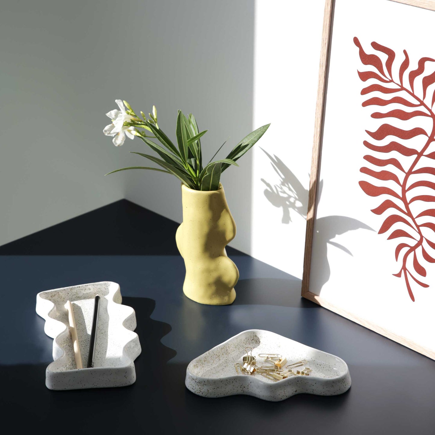 Ceramic Wave Trays - Speckled White - Rectangle - Couch Potato